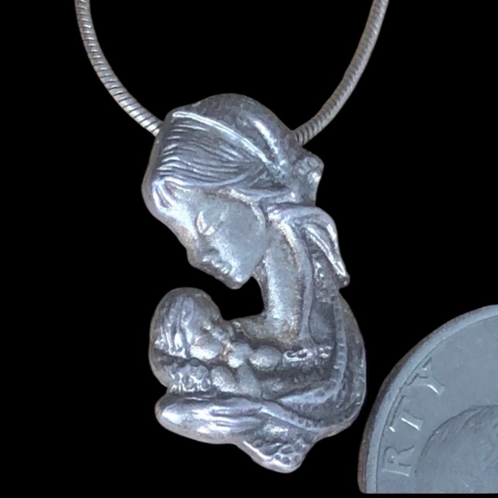 Antique Sterling silver Mother & Child pendant Necklace